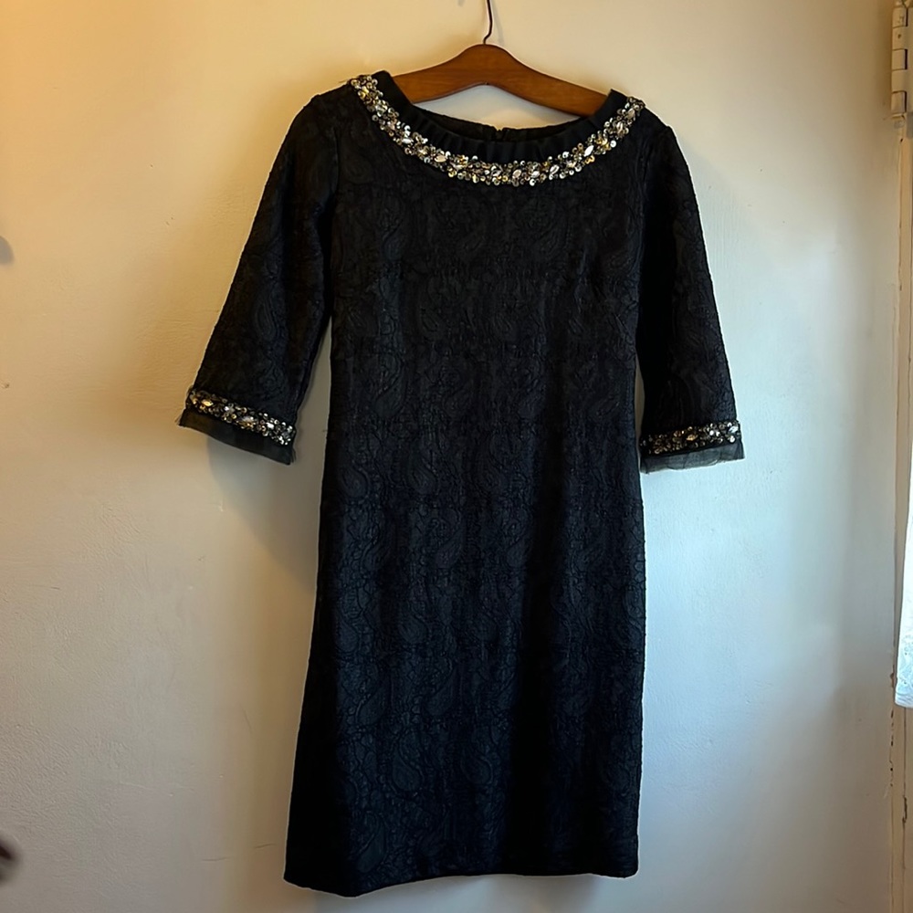 Sarah Campbell size 0 LBD with sequins and netting details